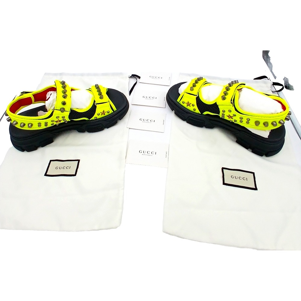GUCCI SHOES MENS AGURU STUD‎ STAR LEATHER SANDALS YELLOW $1,150 Size 8 - Picture 6 of 12